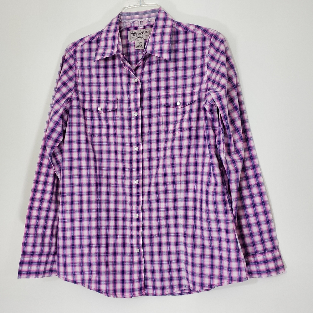 Wrancher by Wrangler Pink Plaid Shirt, Size M